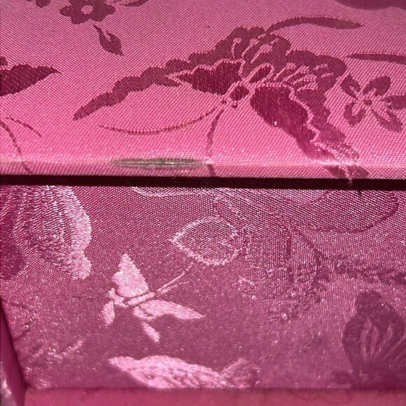 Caboodle Fabric Jewelry Box Mirror Pink Floral Vintage Trinket Holder Padded EUC - Picture 8 of 10
